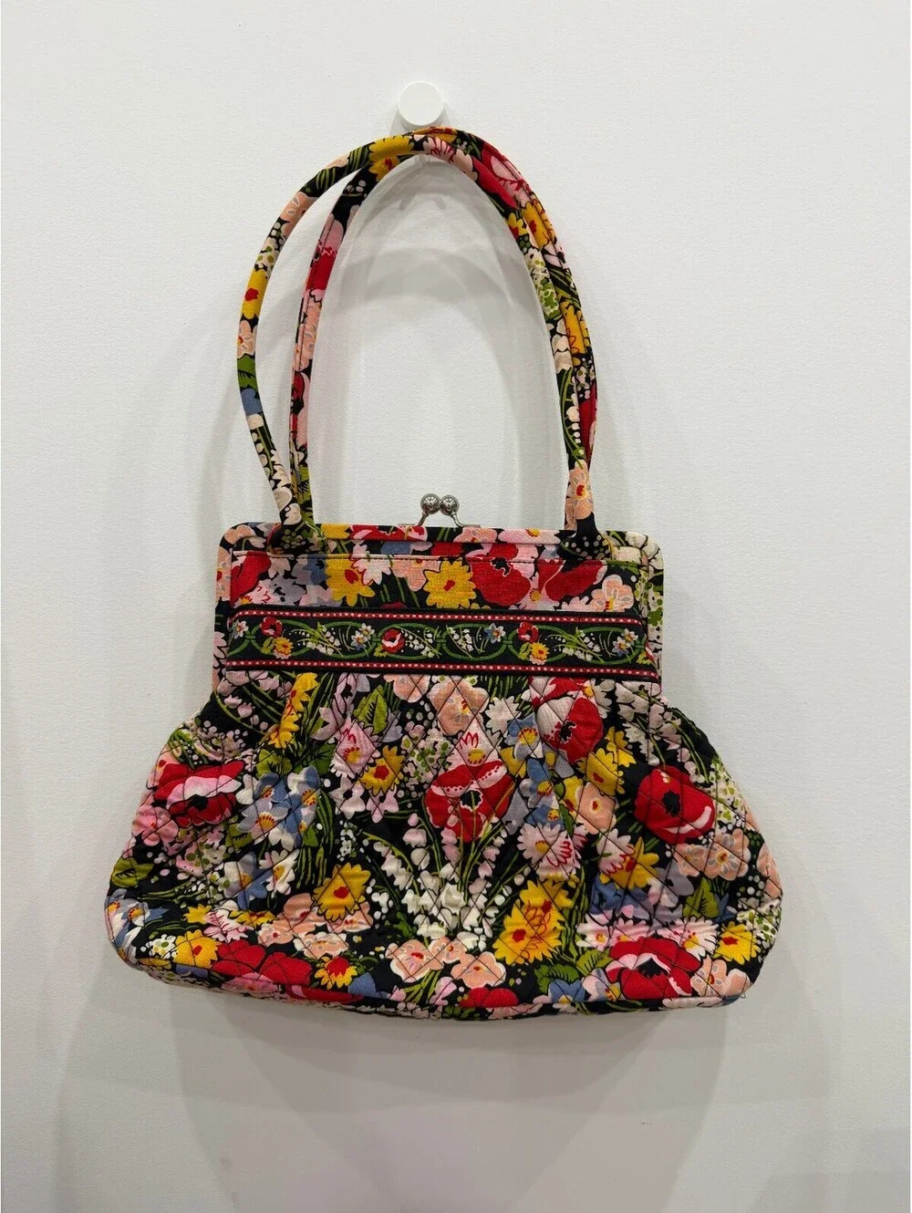 Vera Bradley Quilted Floral Handbag with Kiss Lock Closure